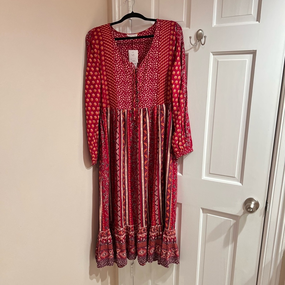 Anthropologie Boho Maxi Long Sleeve Red Dress - Patrons of Peace NWT